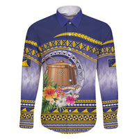Tokelau Tuluma Family Matching Short Sleeve Bodycon Dress and Hawaiian Shirt Polynesian Tropical Flowers LT9 Dad's Shirt - Long Sleeve Blue - Polynesian Pride