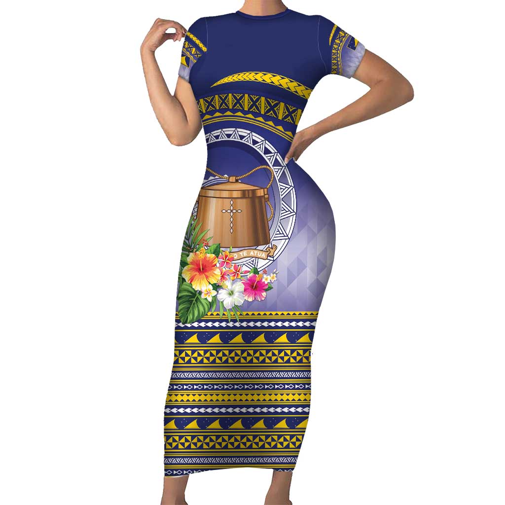 Tokelau Tuluma Family Matching Short Sleeve Bodycon Dress and Hawaiian Shirt Polynesian Tropical Flowers LT9 Mom's Dress Blue - Polynesian Pride