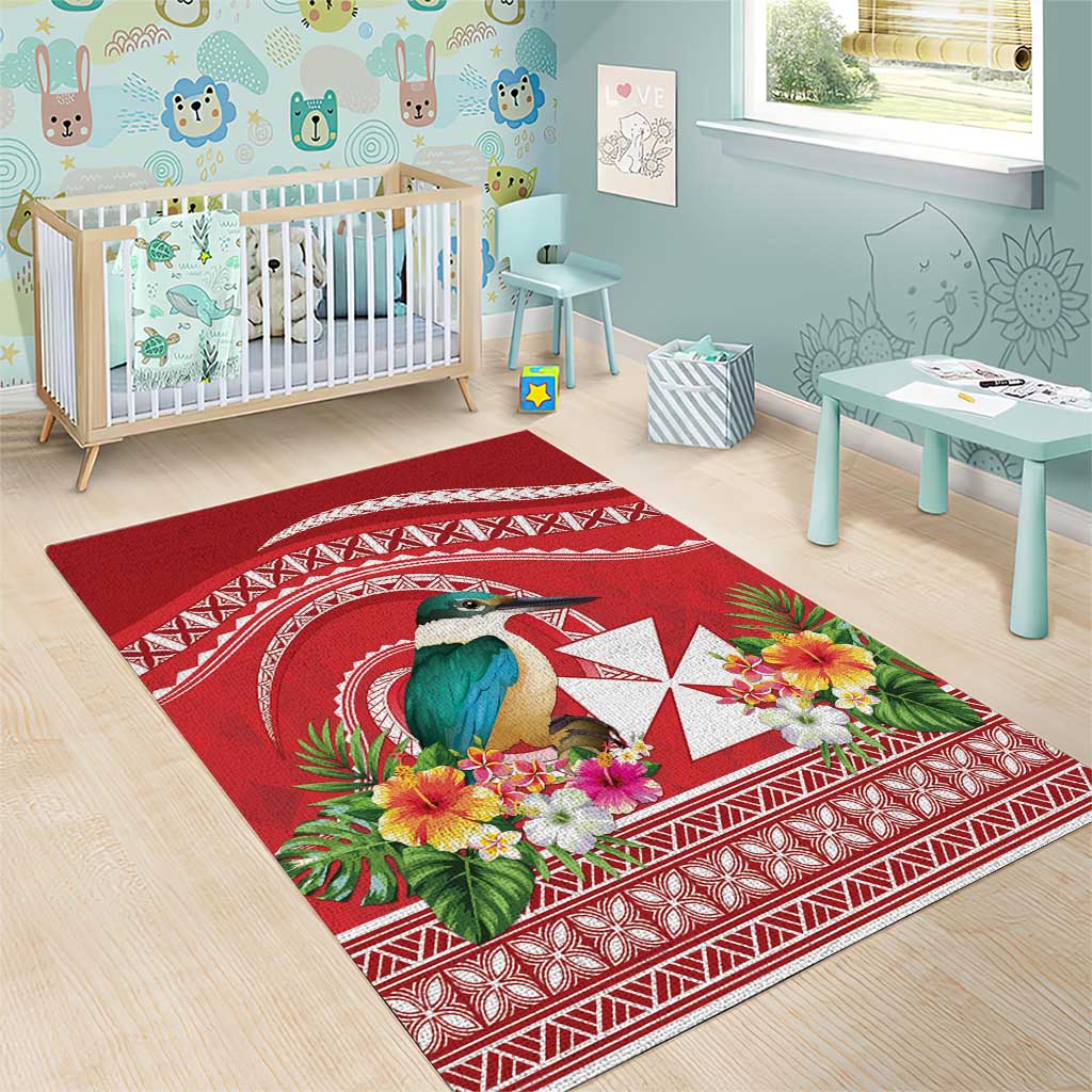 Wallis et Futuna Kingfisher Area Rug Polynesian Tropical Flowers