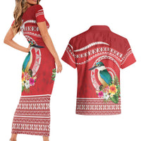 Wallis et Futuna Kingfisher Couples Matching Short Sleeve Bodycon Dress and Hawaiian Shirt Polynesian Tropical Flowers LT9 - Polynesian Pride