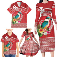 Wallis et Futuna Kingfisher Family Matching Long Sleeve Bodycon Dress and Hawaiian Shirt Polynesian Tropical Flowers LT9 - Polynesian Pride