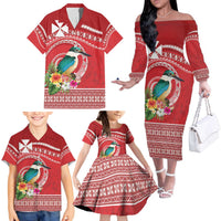 Wallis et Futuna Kingfisher Family Matching Off The Shoulder Long Sleeve Dress and Hawaiian Shirt Polynesian Tropical Flowers LT9 - Polynesian Pride
