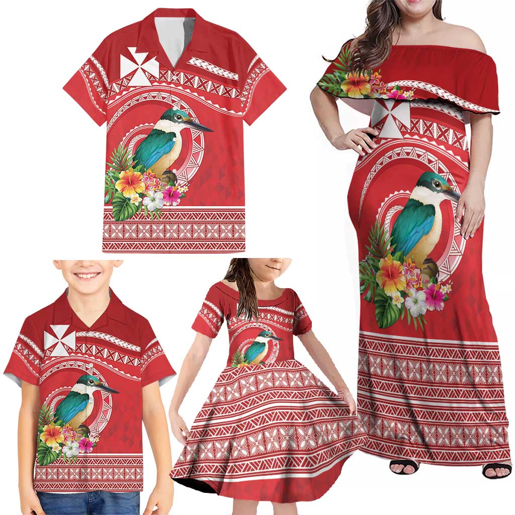Wallis et Futuna Kingfisher Family Matching Off Shoulder Maxi Dress and Hawaiian Shirt Polynesian Tropical Flowers LT9 - Polynesian Pride