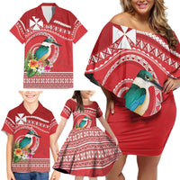 Wallis et Futuna Kingfisher Family Matching Off Shoulder Short Dress and Hawaiian Shirt Polynesian Tropical Flowers LT9 - Polynesian Pride