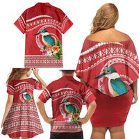Wallis et Futuna Kingfisher Family Matching Off Shoulder Short Dress and Hawaiian Shirt Polynesian Tropical Flowers LT9 - Polynesian Pride