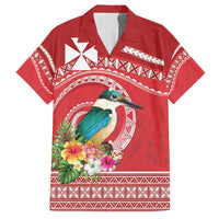 Wallis et Futuna Kingfisher Family Matching Off Shoulder Short Dress and Hawaiian Shirt Polynesian Tropical Flowers LT9 Dad's Shirt - Short Sleeve Red - Polynesian Pride