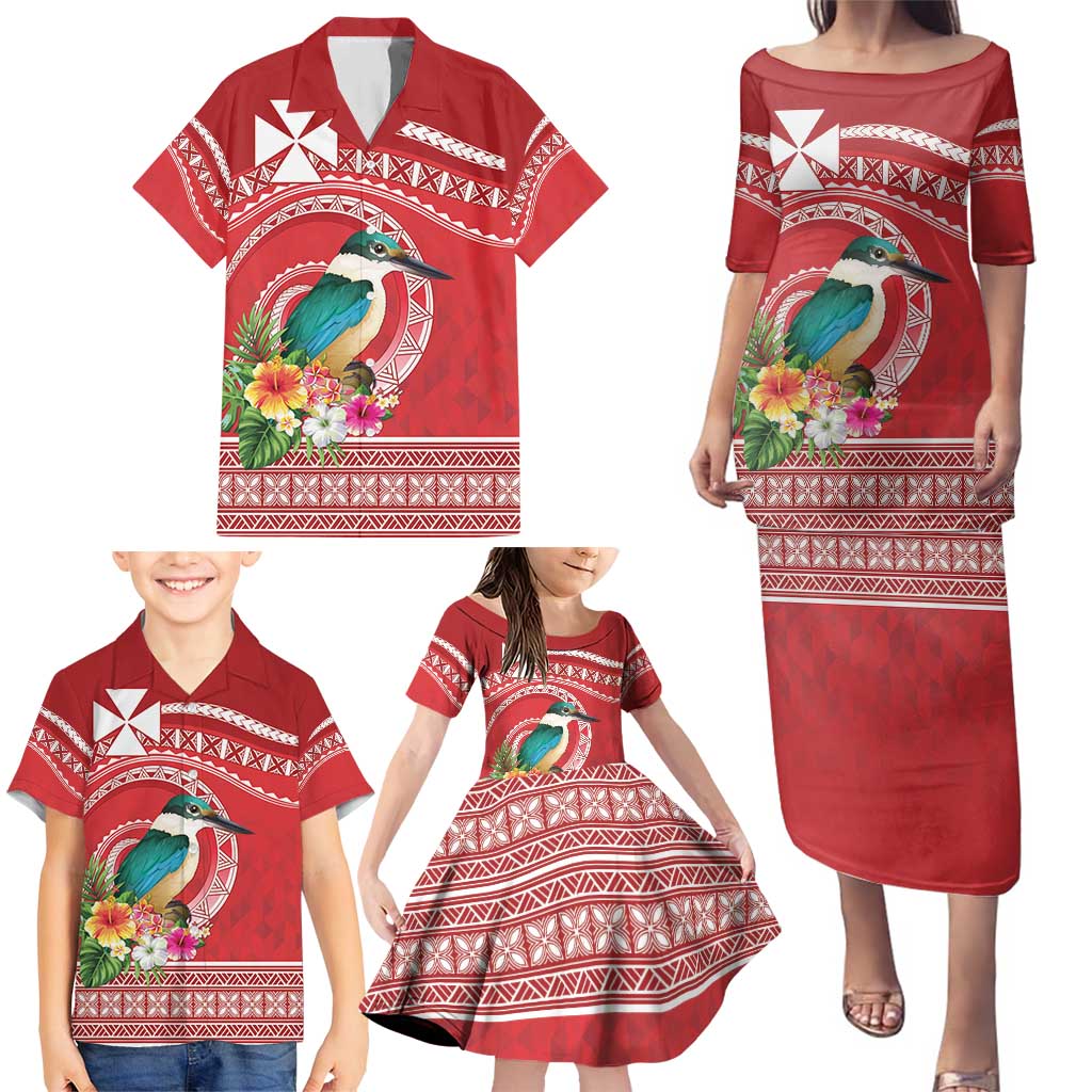 Wallis et Futuna Kingfisher Family Matching Puletasi and Hawaiian Shirt Polynesian Tropical Flowers LT9 - Polynesian Pride