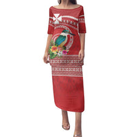 Wallis et Futuna Kingfisher Family Matching Puletasi and Hawaiian Shirt Polynesian Tropical Flowers LT9 Mom's Dress Red - Polynesian Pride