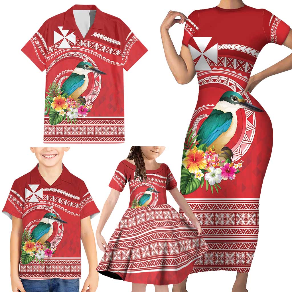 Wallis et Futuna Kingfisher Family Matching Short Sleeve Bodycon Dress and Hawaiian Shirt Polynesian Tropical Flowers LT9 - Polynesian Pride
