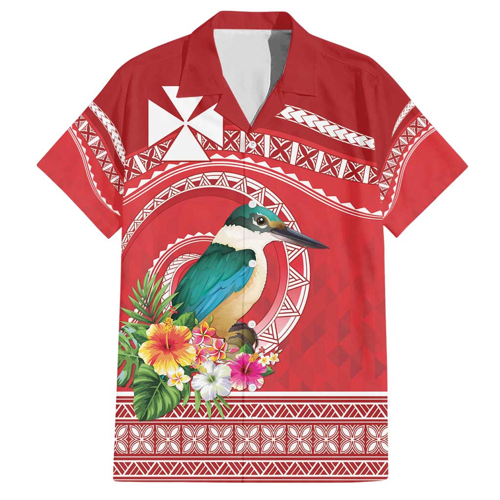 Wallis et Futuna Kingfisher Family Matching Short Sleeve Bodycon Dress and Hawaiian Shirt Polynesian Tropical Flowers LT9 Dad's Shirt - Short Sleeve Red - Polynesian Pride
