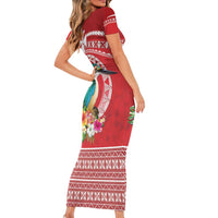 Wallis et Futuna Kingfisher Family Matching Short Sleeve Bodycon Dress and Hawaiian Shirt Polynesian Tropical Flowers LT9 - Polynesian Pride