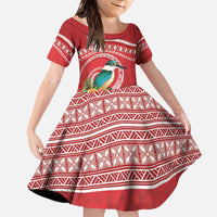 Wallis et Futuna Kingfisher Family Matching Summer Maxi Dress and Hawaiian Shirt Polynesian Tropical Flowers LT9 Daughter's Dress Red - Polynesian Pride