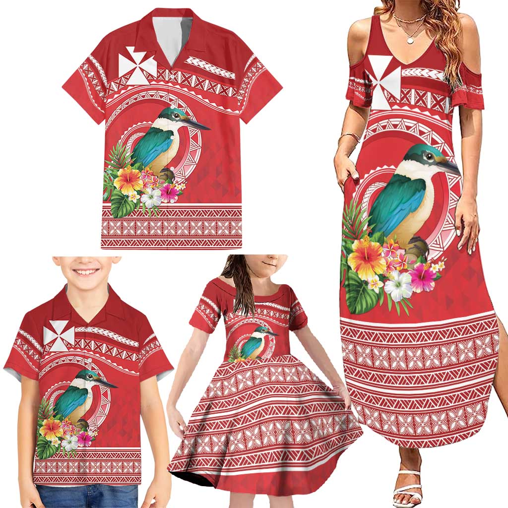 Wallis et Futuna Kingfisher Family Matching Summer Maxi Dress and Hawaiian Shirt Polynesian Tropical Flowers LT9 - Polynesian Pride