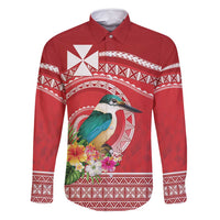 Wallis et Futuna Kingfisher Family Matching Summer Maxi Dress and Hawaiian Shirt Polynesian Tropical Flowers LT9 Dad's Shirt - Long Sleeve Red - Polynesian Pride