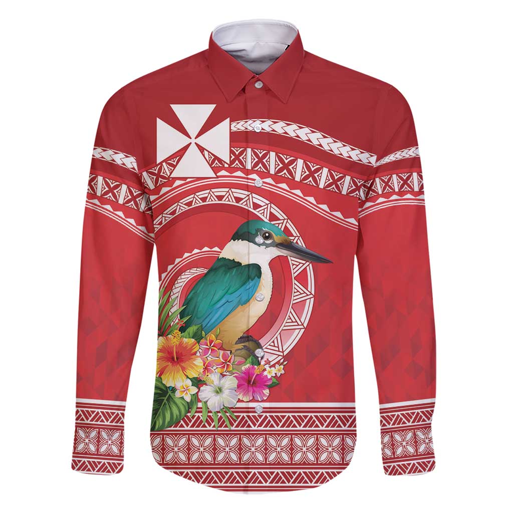 Wallis et Futuna Kingfisher Family Matching Tank Maxi Dress and Hawaiian Shirt Polynesian Tropical Flowers LT9 Dad's Shirt - Long Sleeve Red - Polynesian Pride