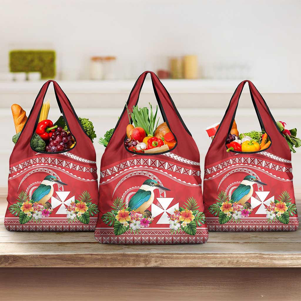 Wallis et Futuna Kingfisher Grocery Bag Polynesian Tropical Flowers LT9 3-pack One Size Red - Polynesian Pride