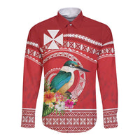Wallis et Futuna Kingfisher Long Sleeve Button Shirt Polynesian Tropical Flowers LT9 Unisex Red - Polynesian Pride
