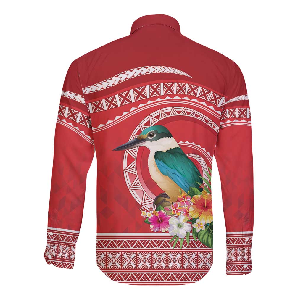 Wallis et Futuna Kingfisher Long Sleeve Button Shirt Polynesian Tropical Flowers LT9 - Polynesian Pride