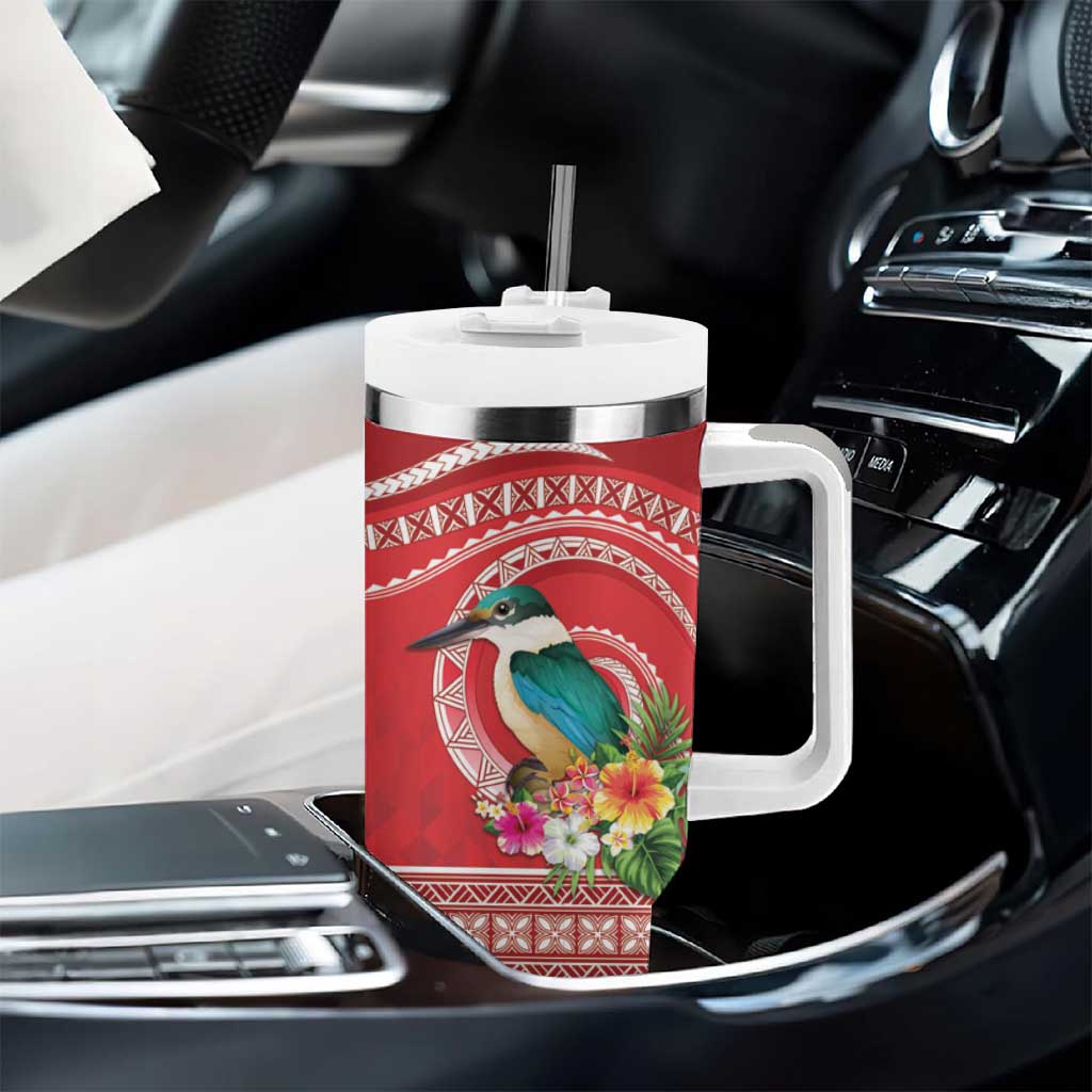 Wallis et Futuna Kingfisher Tumbler With Handle Polynesian Tropical Flowers