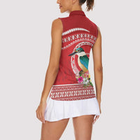 Wallis et Futuna Kingfisher Women Sleeveless Polo Shirt Polynesian Tropical Flowers