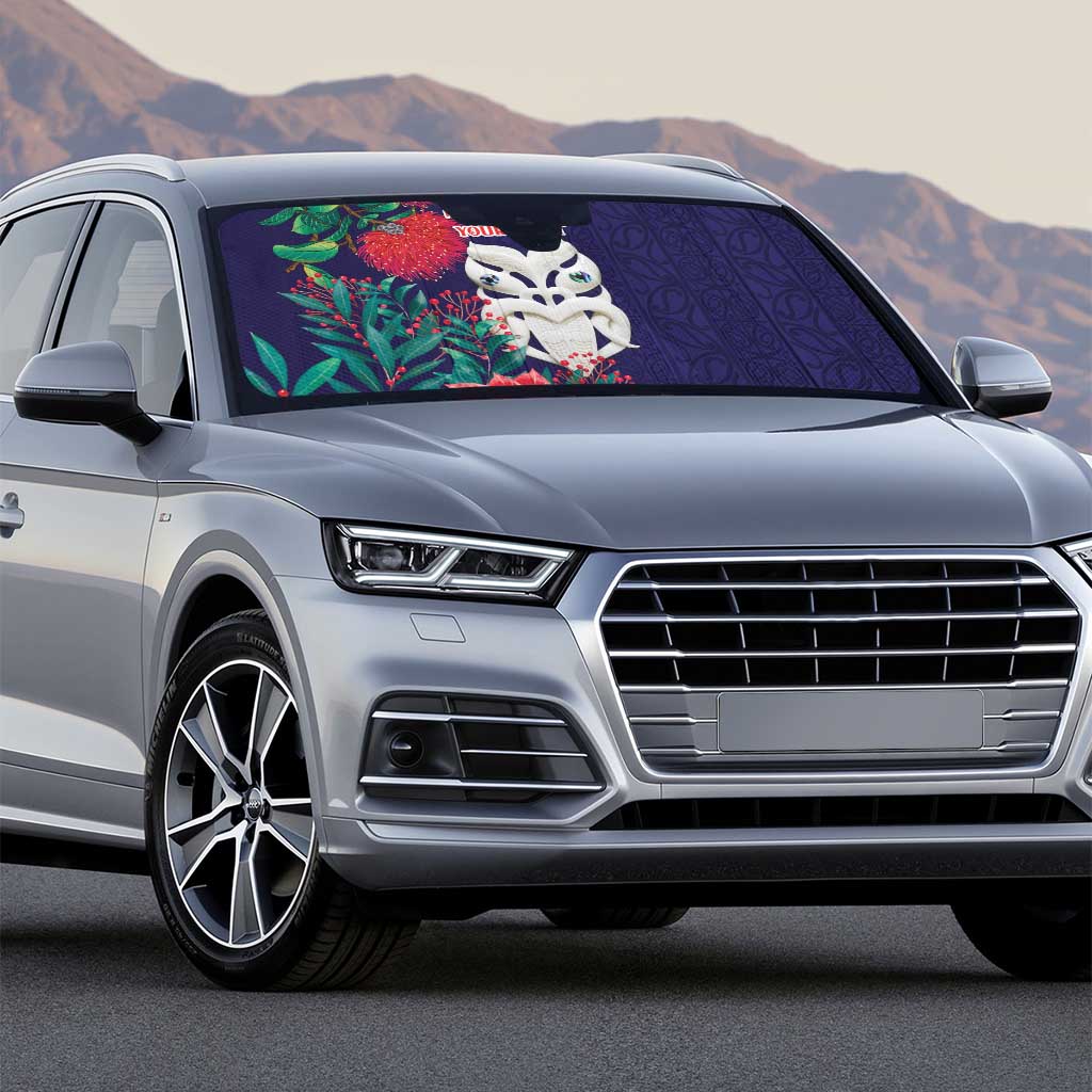 Maori Wheku Meri Kirihimete Personalised Auto Sun Shade All Blue Indigenous Maori Motif - Polynesian Pride