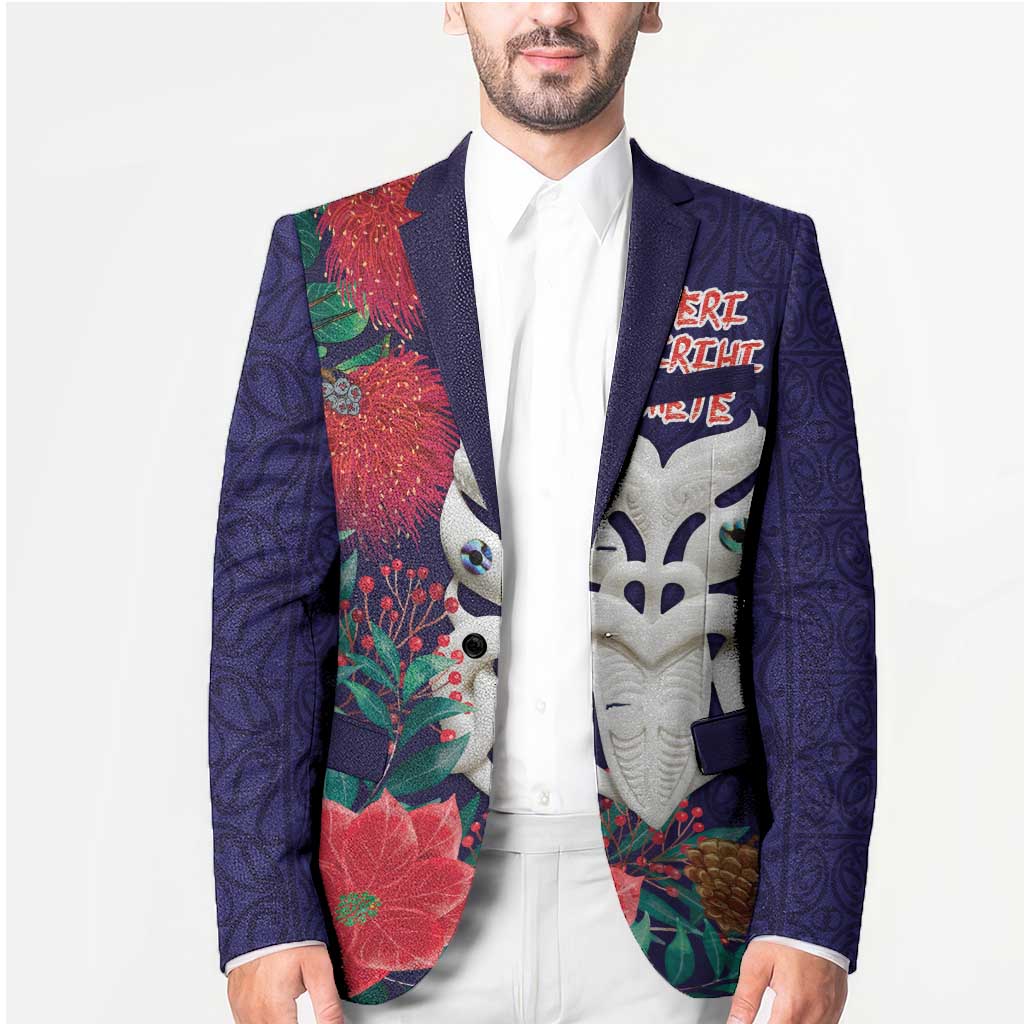 Maori Wheku Meri Kirihimete Personalised Blazer All Blue Indigenous Maori Motif - Polynesian Pride
