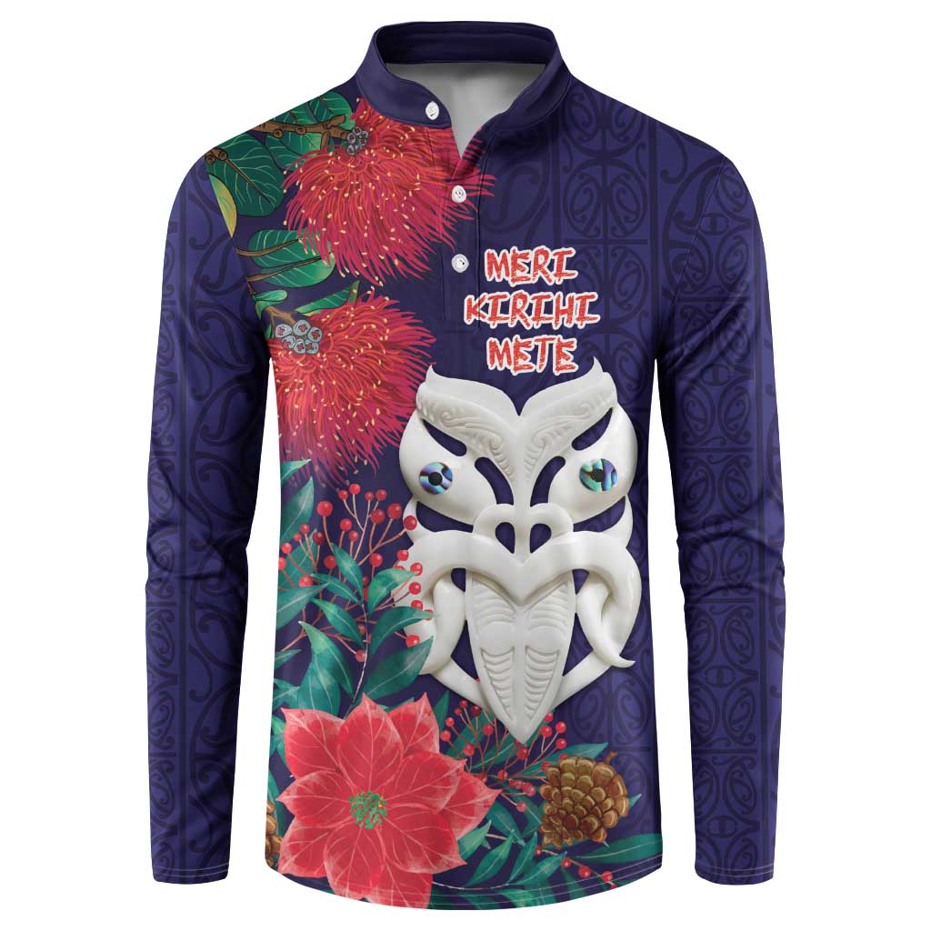 Maori Wheku Meri Kirihimete Personalised Button Sweatshirt All Blue Indigenous Maori Motif - Polynesian Pride