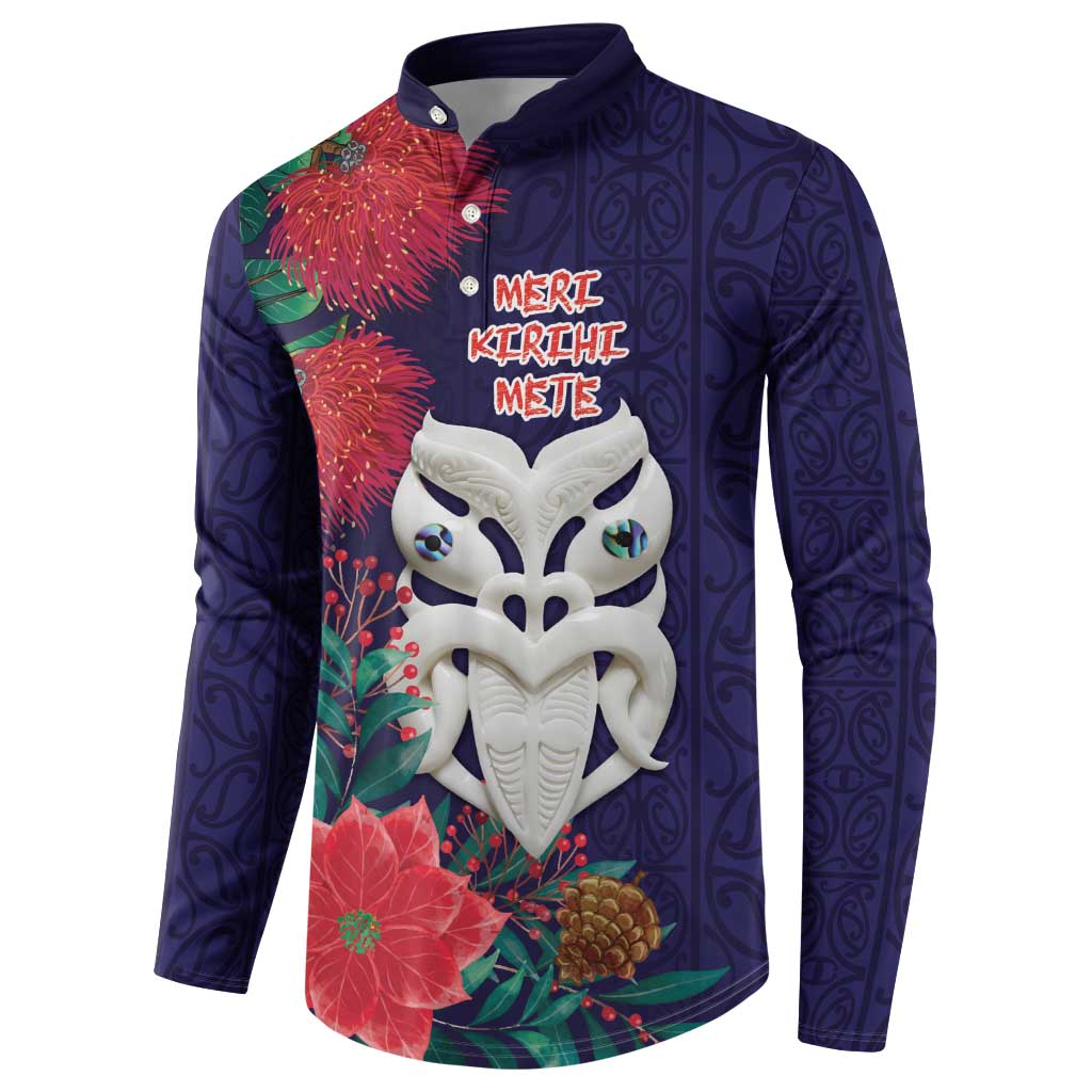 Maori Wheku Meri Kirihimete Personalised Button Sweatshirt All Blue Indigenous Maori Motif - Polynesian Pride