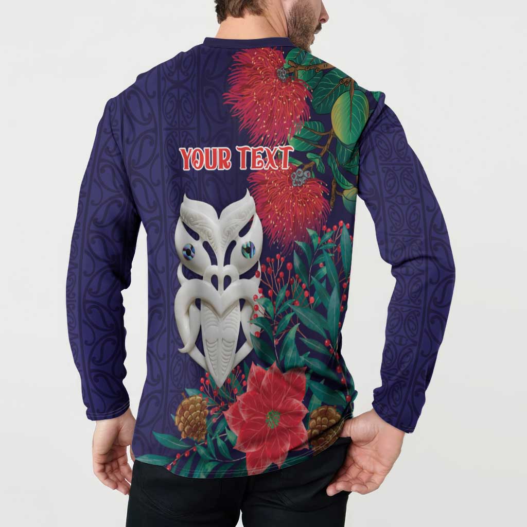 Maori Wheku Meri Kirihimete Personalised Button Sweatshirt All Blue Indigenous Maori Motif - Polynesian Pride