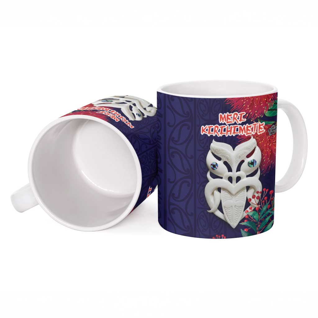 Maori Wheku Meri Kirihimete Personalised Ceramic Mug All Blue Indigenous Maori Motif - Polynesian Pride