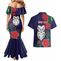 Maori Wheku Meri Kirihimete Personalised Couples Matching Mermaid Dress and Hawaiian Shirt All Blue Indigenous Maori Motif - Polynesian Pride