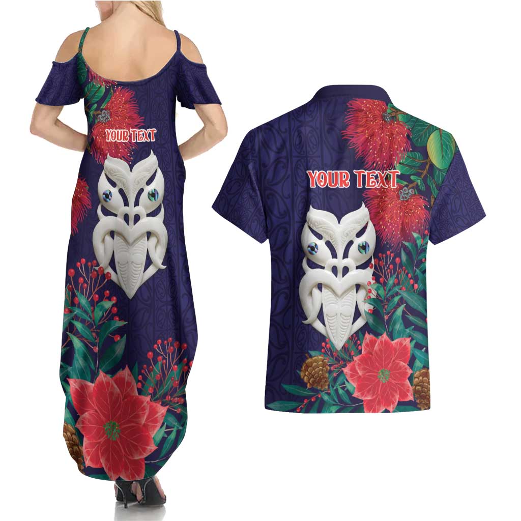Maori Wheku Meri Kirihimete Personalised Couples Matching Summer Maxi Dress and Hawaiian Shirt All Blue Indigenous Maori Motif - Polynesian Pride