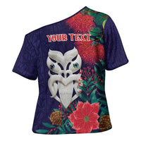 Maori Wheku Meri Kirihimete Personalised Cross Shoulder Shirt All Blue Indigenous Maori Motif - Polynesian Pride