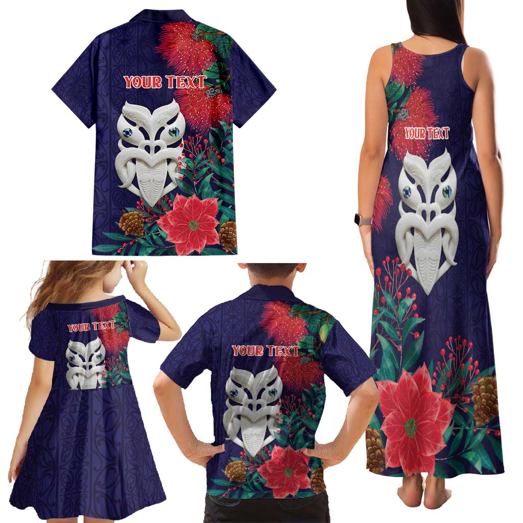 Maori Wheku Meri Kirihimete Personalised Family Matching Tank Maxi Dress and Hawaiian Shirt All Blue Indigenous Maori Motif - Polynesian Pride