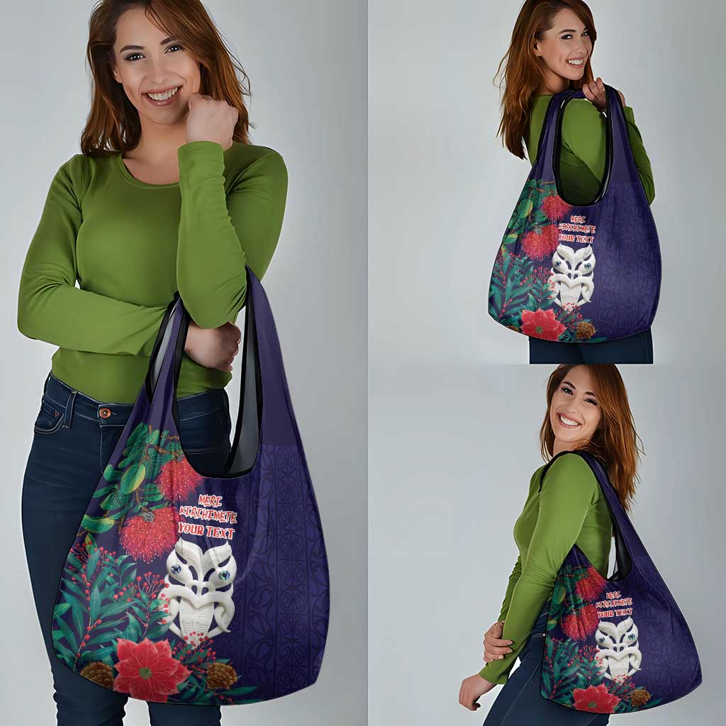 Maori Wheku Meri Kirihimete Personalised Grocery Bag All Blue Indigenous Maori Motif - Polynesian Pride