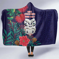 Maori Wheku Meri Kirihimete Personalised Hooded Blanket All Blue Indigenous Maori Motif - Polynesian Pride