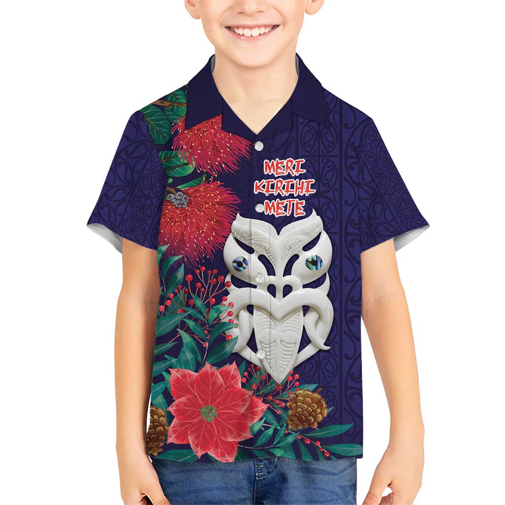 Maori Wheku Meri Kirihimete Personalised Kid Hawaiian Shirt All Blue Indigenous Maori Motif - Polynesian Pride