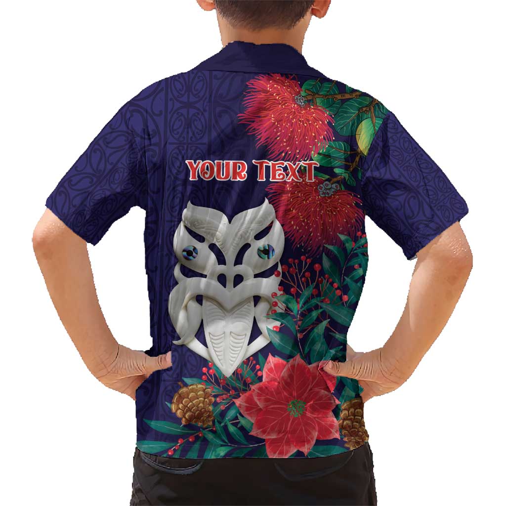 Maori Wheku Meri Kirihimete Personalised Kid Hawaiian Shirt All Blue Indigenous Maori Motif - Polynesian Pride