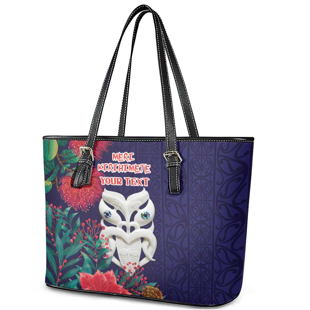 Maori Wheku Meri Kirihimete Personalised Leather Tote Bag All Blue Indigenous Maori Motif - Polynesian Pride
