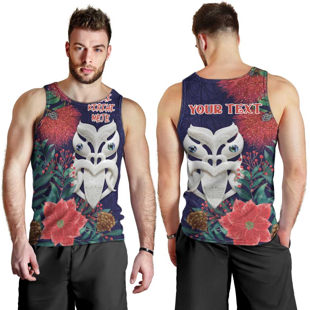Maori Wheku Meri Kirihimete Personalised Men Tank Top All Blue Indigenous Maori Motif - Polynesian Pride