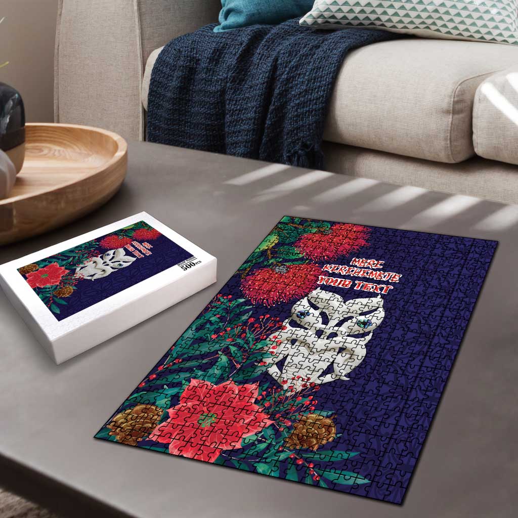 Maori Wheku Meri Kirihimete Personalised Puzzle All Blue Indigenous Maori Motif - Polynesian Pride