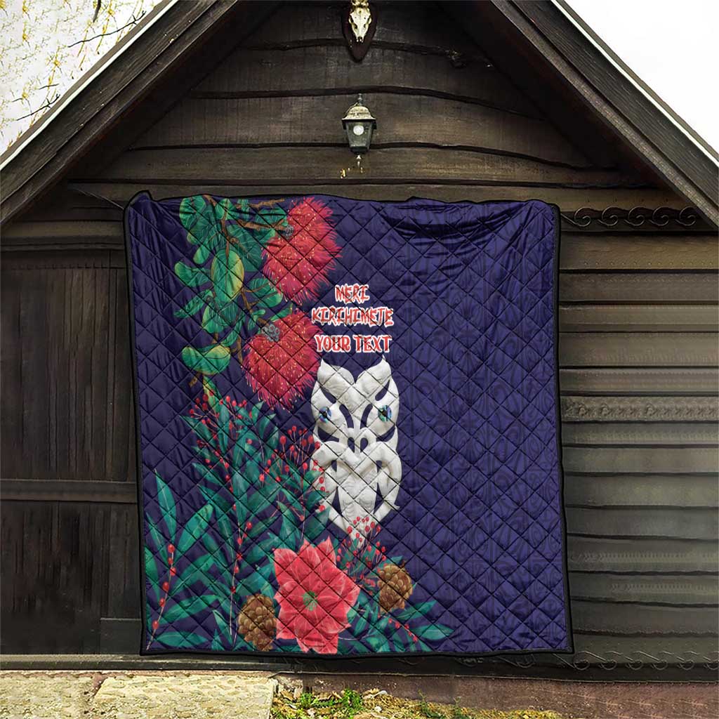 Maori Wheku Meri Kirihimete Personalised Quilt All Blue Indigenous Maori Motif - Polynesian Pride