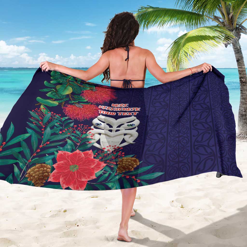 Maori Wheku Meri Kirihimete Personalised Sarong All Blue Indigenous Maori Motif - Polynesian Pride