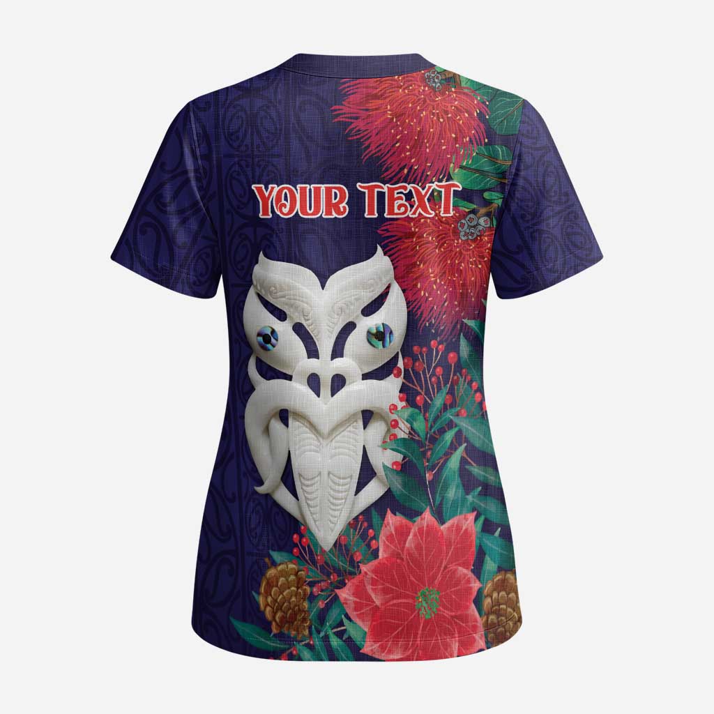 Maori Wheku Meri Kirihimete Personalised Scrub Top All Blue Indigenous Maori Motif - Polynesian Pride