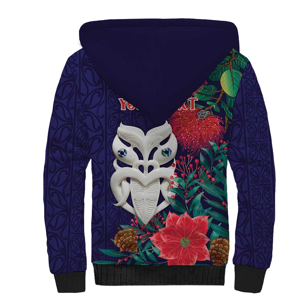 Maori Wheku Meri Kirihimete Personalised Sherpa Hoodie All Blue Indigenous Maori Motif - Polynesian Pride