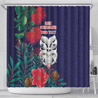Maori Wheku Meri Kirihimete Personalised Shower Curtain All Blue Indigenous Maori Motif - Polynesian Pride