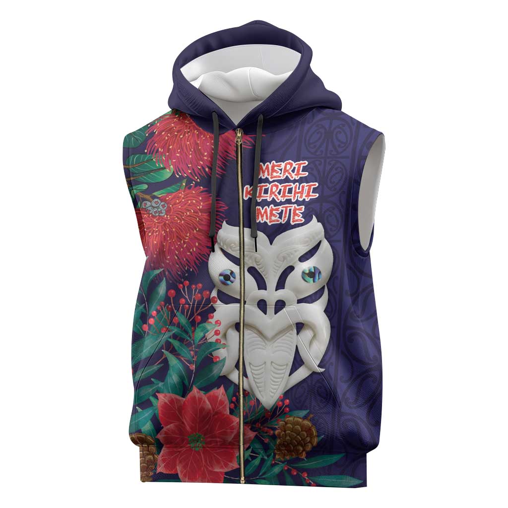 Maori Wheku Meri Kirihimete Personalised Sleeveless Zip Hoodie All Blue Indigenous Maori Motif - Polynesian Pride