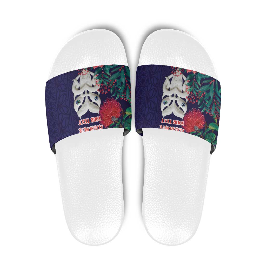 Maori Wheku Meri Kirihimete Personalised Slide Sandals All Blue Indigenous Maori Motif - Polynesian Pride