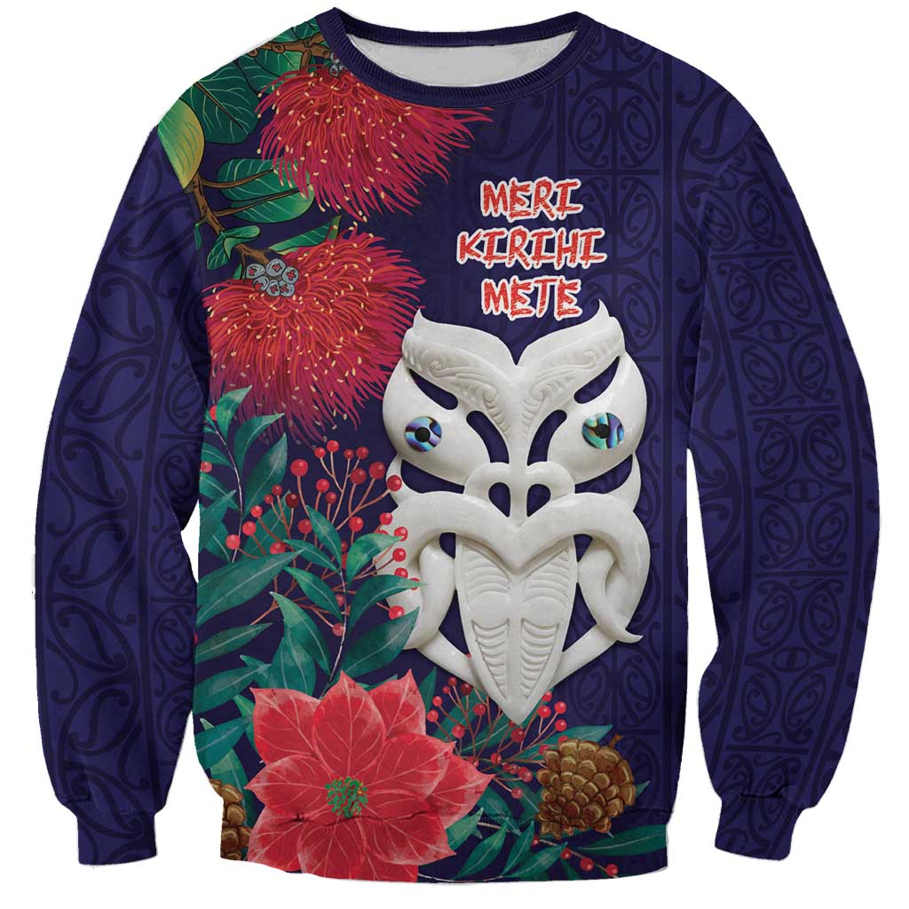 Maori Wheku Meri Kirihimete Personalised Sweatshirt All Blue Indigenous Maori Motif - Polynesian Pride