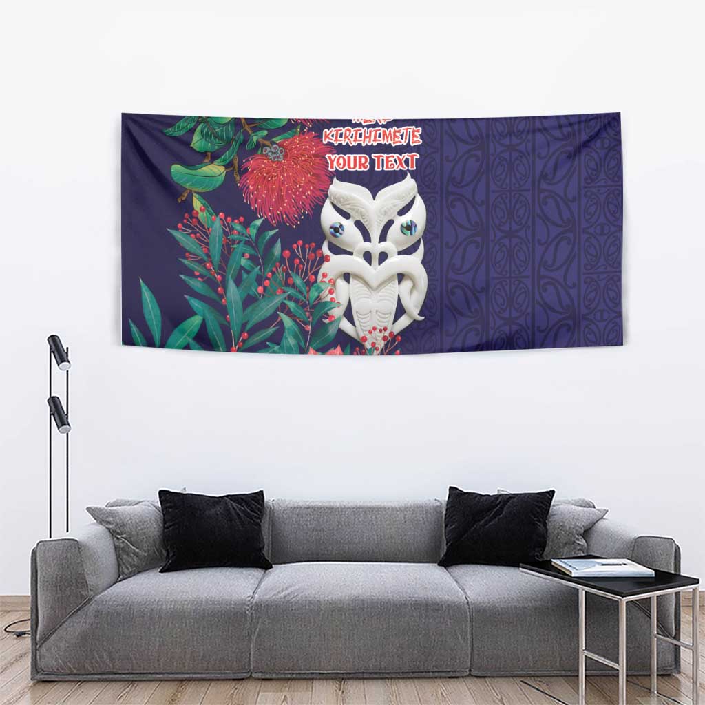 Maori Wheku Meri Kirihimete Personalised Tapestry All Blue Indigenous Maori Motif - Polynesian Pride